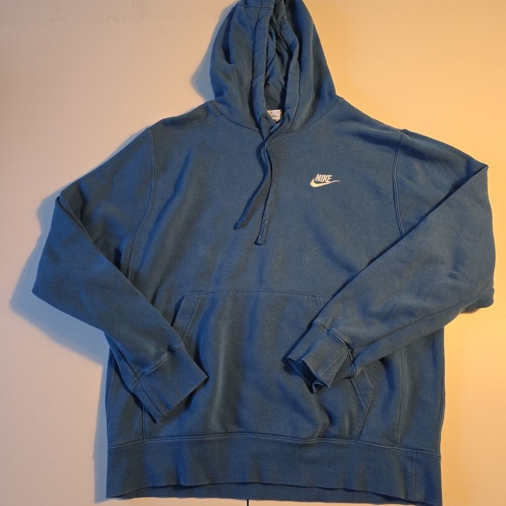 Nike Mens Club Fleece Hoodie Royal Blue Embroidered Logo Pullover Medium